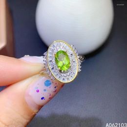 Cluster Rings KJJEAXCMY Fine Jewellery 925 Sterling Silver Inlaid Natural Peridot Women's Luxury Fashionable Adjustable Gem Ring Support