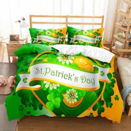 Bedding Sets Happy St Patrick's Day Duvet Cover Set Plant Clover Green Lucky Leaf Quilt Botanical Leaves Bedspread