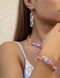 Chains Fashion Hip Hop Punk Chain Dazzling Acrylic Necklace Bracelet Earrings Set Women Colorful Jewelry Goth Clavicle