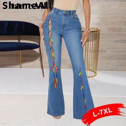 bottoms Plus Size Sexy Asymmetric Ribbon Lace Up Flare Jeans 4XL Club Party Super Stretchy Skinny Denim Pockets Trousers Bell Bottoms