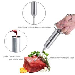 6pcs 2oz Grill Marinade Seasoning Injector With 3 Needles Stainless Steel Meat Cooking Syringe Injection With Cleaning Brush