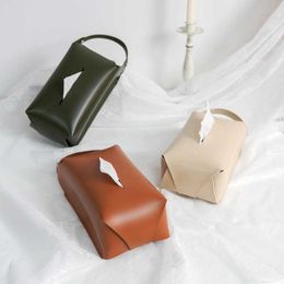 Tissue Boxes Napkins Nordic Pu Leather Napkin Holder Paper Foldable Extraction Box for Home Living Room Tissue Case Leather Car Hanging Tissue Cover Z0505