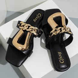 Buckle Personalized Women's Fashion Slippers Open Chain Wear Toe Outdoors Flat Sandals Luxurious Black Woman Shoes 230505 949