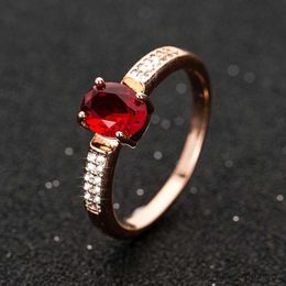 Band Rings Romantic Rose Gold Oval Shape Red Stone Wedding Engagement Rings Copper Rings For Women Band Special Anniversary Gifts Jewellery