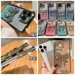 Bling Diamond Side Metallic Cases For Iphone 15 14 Pro Max Plus 13 12 11 Gradient Glitter Luxury Shinny Bow Bowknot Plating Chromed Clear Soft TPU Fine Hole Phone Covers