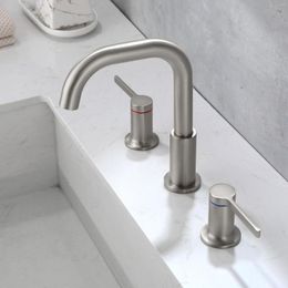 Bathroom Sink Faucets Brushed Nickel Faucet 3 Holes 2 Handles Lavatory Vanity Widespread 8 Inch Basin