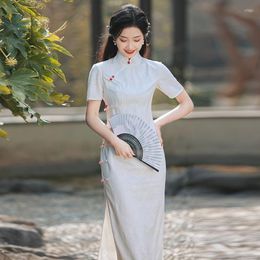 Ethnic Clothing Vintage White Mandarin Collar Lace Cheongsams Robe Women Orientale Slim Long Qipao Chinese Traditional Dress Vestido