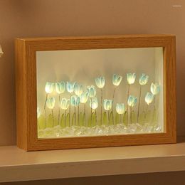 Night Lights 1 Set Creative LED Flower Light Exquisite DIY Lamp Rectangular Handmade With 20Pcs Mini Flowers Ornament