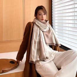 Quality Letter Color Matching Warm Scarf Women's Double-Sided Dual-Use Air Conditioning Shawl Cashmere-like Extra Large Thickened Scarf
