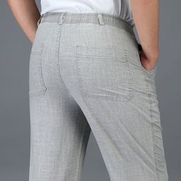 Men's Pants Cotton Linen Men Trousers Casual Work wear Office Summer Thin Elastic waist Business Full length 230428
