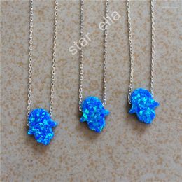 Chains Selling 11x13mm Dark Blue Fire Opal Hamsa Pendant Necklace O Chain Synthetic Opalos Fatima Hand