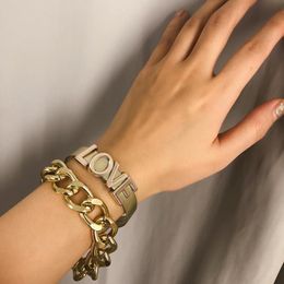 Bangle Drop Crazy Punk Leather LOVE Large Link Chain Bracelet Fashion Jewellery ComboBangle