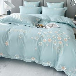 Bedding Sets Euro Bed Linen Luxury Embroidery Set Pure Cotton Duvet Cover Flower Design Soft Quilt Sheet 2 Bedrooms