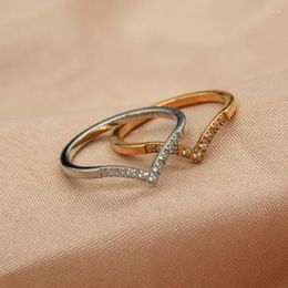 Wedding Rings Cute V Shape Elegant Zircon Ring For Women Love Gold Colour Titanium Steel Jewellery Mother's Day Birthday Gift Wholesale