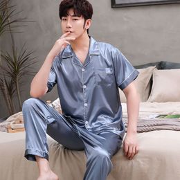 Men's Sleepwear Men's Stain Silk Pyjama Set Men Pyjamas Silk Sleepwear Men Sexy Modern Style Soft Satin Nightgown Men Summer Homewear Clothes 230505