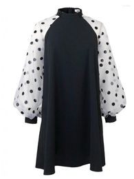 Ethnic Clothing Black Polka Dot Fashion African Dress For Women Spring Summer Lantern Sleeves Casual A-line Big Size Africa Clothes