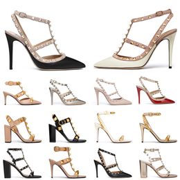 2023 women designer high heels sandals leather rivet black peep-toes womens lady sexy fashion party wedding platform dress sandal with box