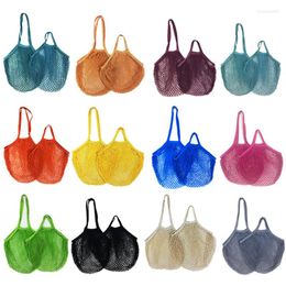 Storage Bags 20 Colors Portable Reusable Shopping Fruit Vegetable Washable Cotton Mesh String Organizer Grocery Handbag Handle Net Tote