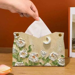 Tissue Boxes Napkins Oil Painting Tissue Box PU Waterproof Home Living Room Light Luxury Wind Car Paper Storage Box Highend Creative Artistic Sense Z0505