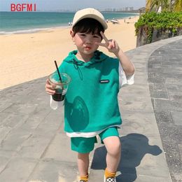 Clothing Sets Children Clothing Sets Kids Boys Girls Clothes Short Sleeve Hooded Shirtshort Kid 2Pcs Suit Cotton Summer Baby Boy Outfit 230504