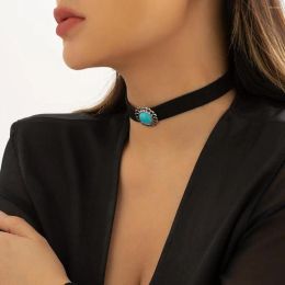 Choker Sexy Turquoise Black Fleece Necklace For Women Summer Party Rave Gothic Fashion Collar Chain Jewelry 2023 Festival