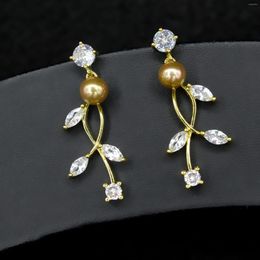 Hoop Earrings Genuine Real Jewels Sweet Korean Style Branches Shine Zircon Pearl Jewelry Ins Cool Wind Wedding Dress Acc