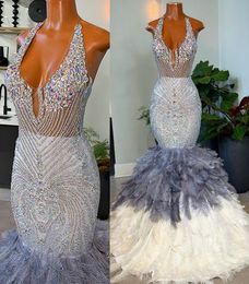 aso ebi may sier mermaid prom feather crystals beaded夕方のフォーマルパーティーセカンドレセプションバースデーエンゲージメントガウンドレスローブde soiree zj