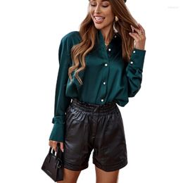 Women's Blouses Women Long Sleeve Stain Shirts Blouse Button Up Fashion Spring Autumn Office Lady Silk Tops Female Blusa Lapel Collar