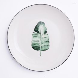 Plates 6 Inch-8 Inch Nordic Green Plant Ceramic Tableware Western Steak Dish Fruit Salad Dessert Plate Cutlery Decorative