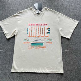 Men's T-Shirts Designer Fashion Tees Rhude Destination Tee Sailing Cruiser Wave Letter Print Tide Short Sleeve Tops Streetwear Hip hop Sportswear