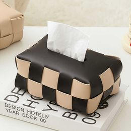 Tissue Boxes Napkins Tissue Boxes Checkerboard Tissue Box Living Room Luxury Table Suction Paper Box American Style Leather Woven Ornament Fashion Z0505