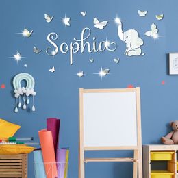 Wallpapers Cartoon Animal Kids Wall Sticker Acrylic Mirror Elephant Animal Boy Girl Baby Bedroom Wall Decals Mural Decoration Wallstickers 230505