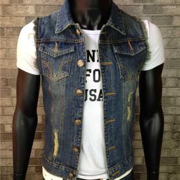 Men's Trench Coats Wholesale 2023 Fashion Original Trend Denim Vest Embroidered Casual VestMen's