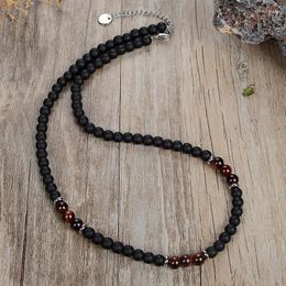 Chains The Couple's Natural Tiger's Eye Stone Black Agate Necklace Is Not Beautiful Steel Fashion Jewelry 45/50/60mm