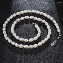 Chains Natural Freshwater Pearls Rice Shape Necklace Small Beads 4.5-5.5mm 925 Sterling Silver Chain Fashion Elegant Jewellery For Women