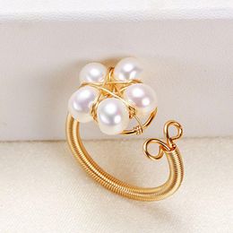 Cluster Rings Finger Ring Women Luxury Natural Freshwater Pearls Adjustable Party Anniversary Wedding Birthday Gift