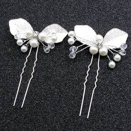 Gold Tree Leaf U-shaped Hairpin Hairpin Handmade Pearl Rhinestone Bridal Wedding Accessories Headwear