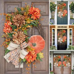 Decorative Flowers Fall Gnome Maples Leaf Pumpkin Wreath Thanksgiving Decorations For Home Farmhouse Rustic