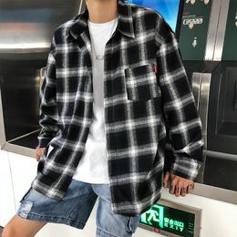 Men's Casual Shirts Harajuku Plaid Shirts Men's Spring Autumn Winter High Quality Casual Flannel Men Oversized Loose Retro Long-sleeved Shirts 230505