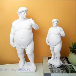 Decorative Objects Figurines Creativity Resin Figure Sculpture David Obesity Fat David Handicraft Statue Nude Naked Man Body Art Home Decoration Ornaments 230504