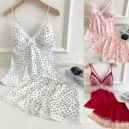 Women's Sleepwear Cute Young Girl 2PCS Sleep Set Cami&Shorts Print Dot Home Clothing Sexy Women Pyjamas Suit Nightwear Intimate Lingerie