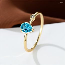 Wedding Rings Simple Fashion Water Drop Stone Ring Aqua Blue Zircon Engagement Thin Charm Gold Colour For Women Boho JewelryWedding Rita22