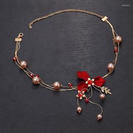Headpieces GH0808A Bridal Headdress Red Hair Accessories Fairy Headband Wedding Toast Dress Chinese Necklace