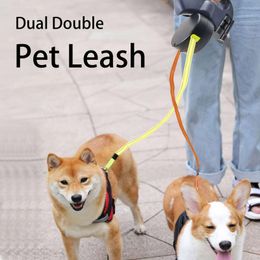Apparel Dual Dogs Pet Leash Ropes Auto Retractable Pet Dog Cat Traction Rope Adjustable Double Dogs Walking Leash Pet Collar Supplies