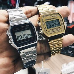 Wristwatches F91W Digital Men's Watches Luxury Stainless Steel Link Bracelet Wrist Watch Band Business Electronic Male Clock Reloj