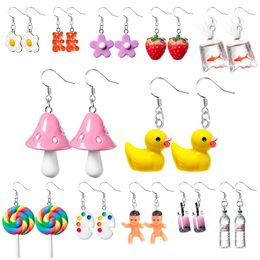 Dangle Earrings 12styles Funny Resin Boba Milk Tea Lollipop Rubber Duck Mushroom Flower Cute Cartoon Drop Earring Jewellery Gift For Girl