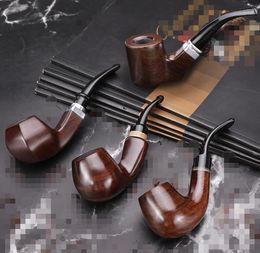 Solid Wood Ebony Hand Tobacco Cigarette Smoking Pipe Wooden Filter Flower Patterns Tool Accessories 8 Styles