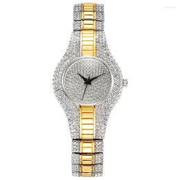 Wristwatches Luxury Blingbling Women's Quartz Wristwatch Timer Gem Golden Watch Hip Hop Gift For Girl Female's Chronoscope Relogio