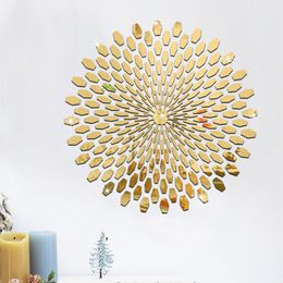 Wallpapers 3D Self-adhesive Acrylic mirror wall sticker Sunflower Geometric Pattern Background Wall Decoration 225 pcs DIY Living Room 230505