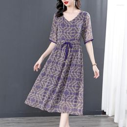 Casual Dresses 2023 Summer Short-sleeved Fashion Dress Female High-grade Age-reducing Slimming Middle-aged Large Size Fat Mother